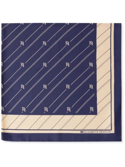 Elisabetta Franchi Logo-jacquard Striped Scarf In Blue