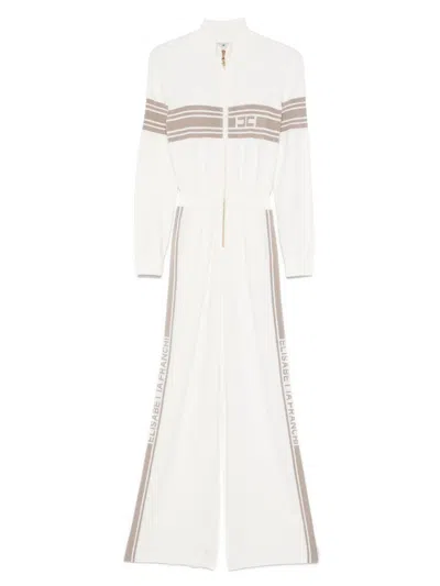 Elisabetta Franchi Logo Jumpsuit In Avorio/greige
