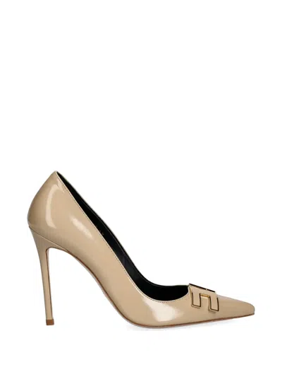 Elisabetta Franchi Logo Leather Pumps In Neutral