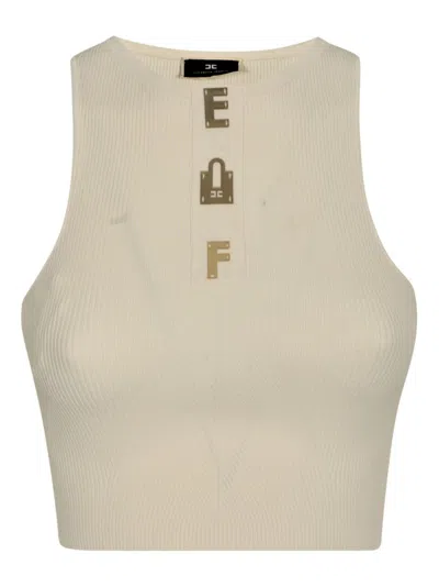 Elisabetta Franchi Logo Lettering Cropped Top In White