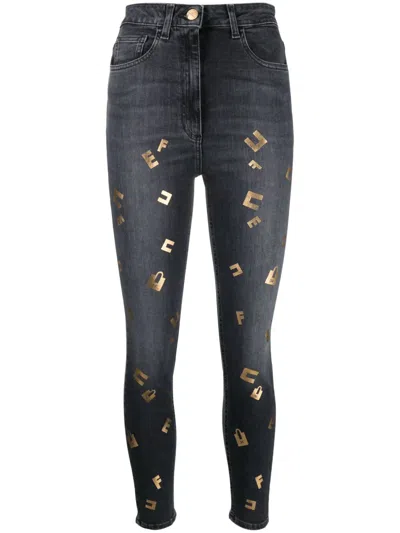 Elisabetta Franchi Logo-lettering High-rise Skinny Jeans In Black