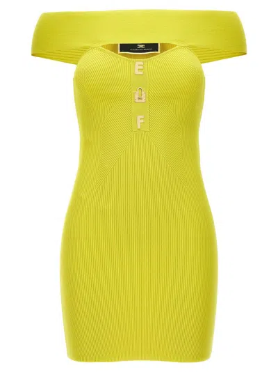 Elisabetta Franchi Logo Lettering Ribbed Mini Dress In Yellow