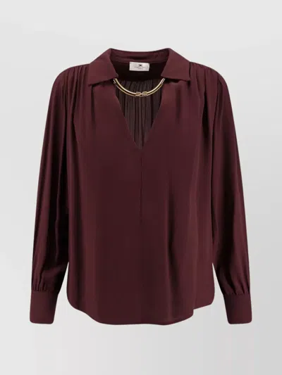 Elisabetta Franchi Logo Metal Detail Collar Shirt In Burgundy