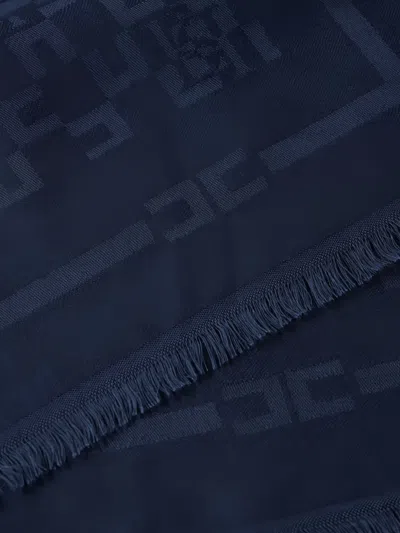 Elisabetta Franchi Logo-pattern Frayed-edges Scarf In Blue