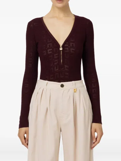 Elisabetta Franchi Logo-pattern Zip-front Top In Brown