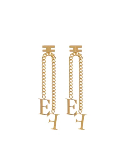 ELISABETTA FRANCHI LOGO-PENDANT CHAIN EARRINGS