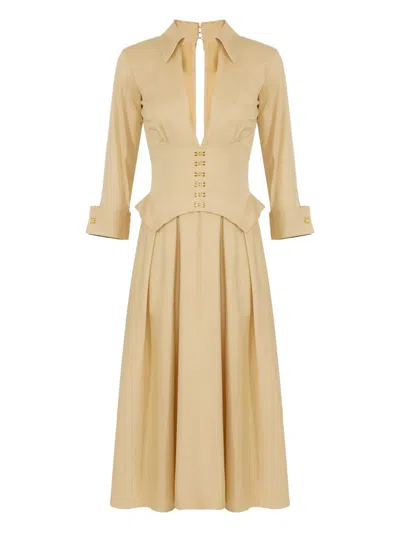 Elisabetta Franchi Logo-plaque Cotton Dress In Gold