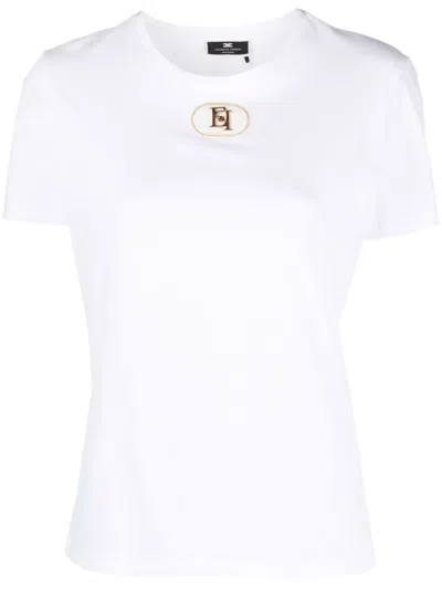 Elisabetta Franchi Logo-plaque Cotton T-shirt In White