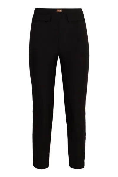 Elisabetta Franchi Logo Plaque Crêpe Slim Fit Trousers In Black