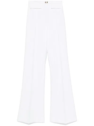 Elisabetta Franchi Logo-plaque Crepe Trousers In Ivory