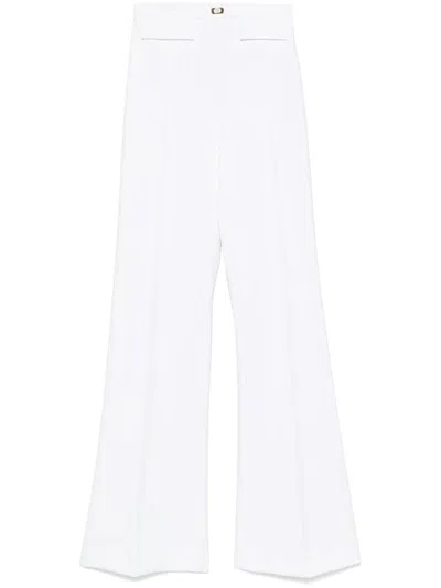 Elisabetta Franchi Logo-plaque Crepe Trousers In White