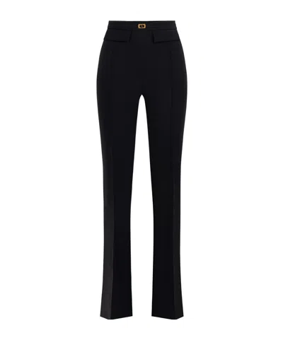 Elisabetta Franchi Logo-plaque Crepe Trousers In Black
