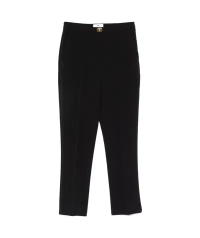 Elisabetta Franchi Logo-plaque Crepe Trousers In Black