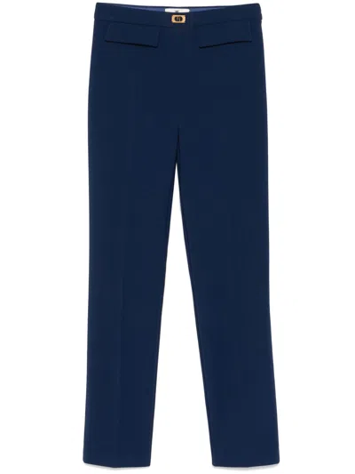Elisabetta Franchi Logo-plaque Crepe Trousers In Blue