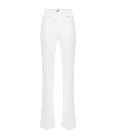 Elisabetta Franchi Logo-plaque Crepe Trousers In Beige