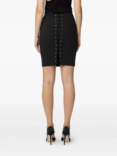 Elisabetta Franchi Logo Plaque Criss-cross Short Skirt In Black