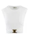 Elisabetta Franchi T-shirt In Jersey Di Cotone Con Logo Gioiello Bianca In White