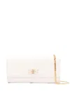 Elisabetta Franchi White Clutch With Detachable Chain Strap In Neutrals