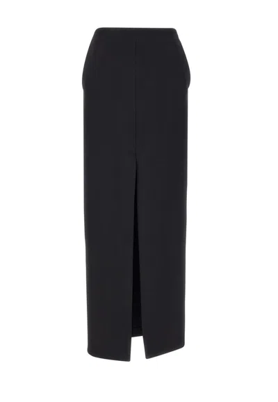 Elisabetta Franchi Logo Plaque Front Slit Midi Skirt In Black