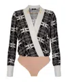 Elisabetta Franchi Wrap V-neck Geometric Long Sleeve Shirt In Black