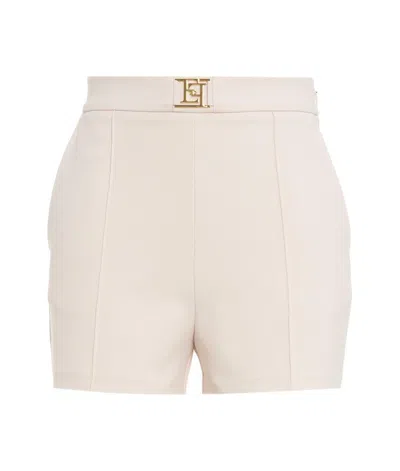 Elisabetta Franchi Logo Plaque High Waisted Shorts In Beige
