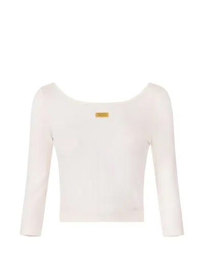 Elisabetta Franchi Logo-plaque Knit Top In Neutral
