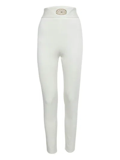 Pre-owned Elisabetta Franchi Logo-plaque Leggings In White