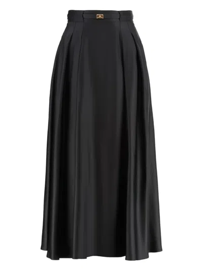 Elisabetta Franchi Logo-plaque Midi Skirt In Black