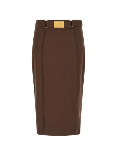 Elisabetta Franchi Logo-plaque Midi Skirt In Brown