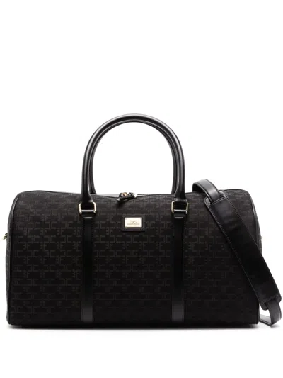 Elisabetta Franchi Logo-plaque Monogram-jacquard Luggage Bag In Black