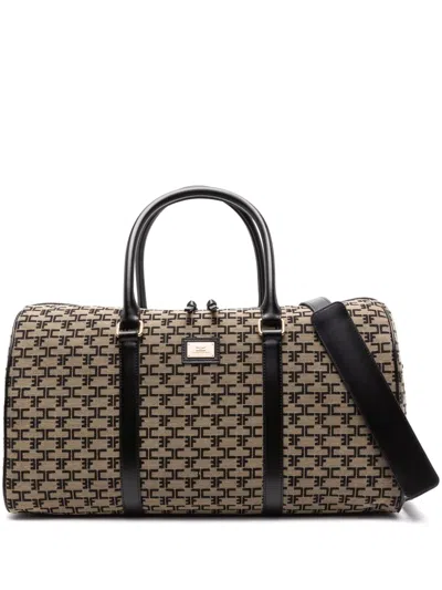 Elisabetta Franchi Logo-plaque Monogram-jacquard Luggage Bag In Neutrals