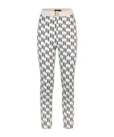 Elisabetta Franchi Logo Plaque Monogram Trousers In White