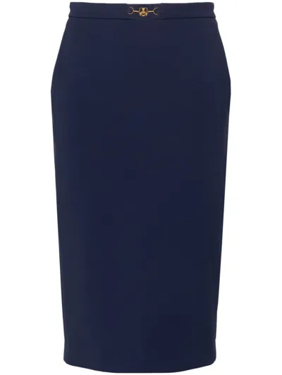 Elisabetta Franchi Logo-plaque Pencil Midi Skirt In Blue