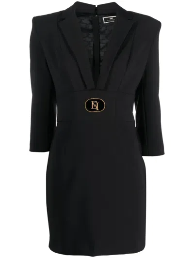 Elisabetta Franchi Logo-plaque Plunge Minidress In Black