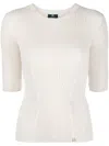 Elisabetta Franchi Logo Plaque Ribbed-knit Top In 中性色