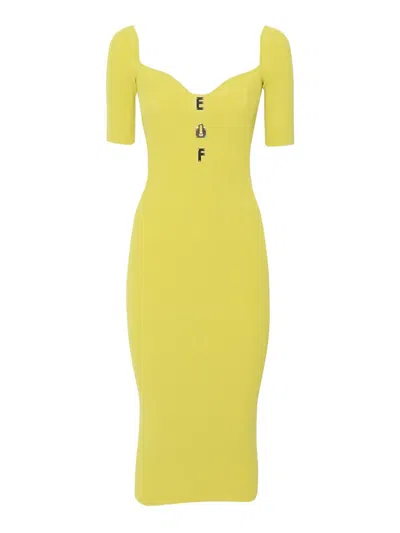 Elisabetta Franchi Logo Plaque Ribbed Midi Dress In Yellow