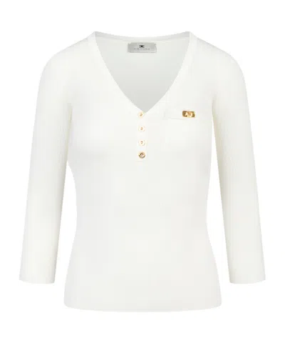Elisabetta Franchi Logo-plaque Ribbed Top In White