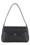 Elisabetta Franchi Textured Faux Leather Shoulder Bag With Logo Plaque