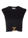 Elisabetta Franchi T-shirt In Jersey Di Cotone Con Logo Gioiello Nera In Black