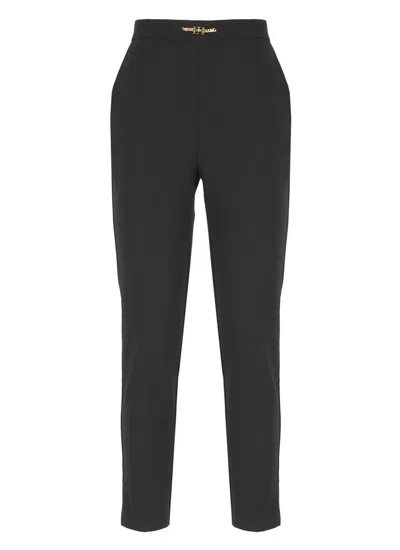 Elisabetta Franchi Logo Plaque Tapered Trousers In Black