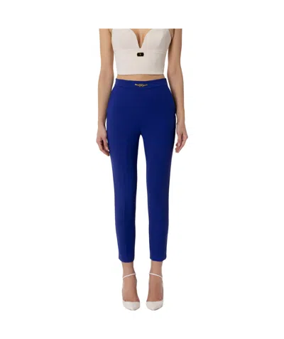 Elisabetta Franchi Logo Plaque Tapered Trousers In Blue