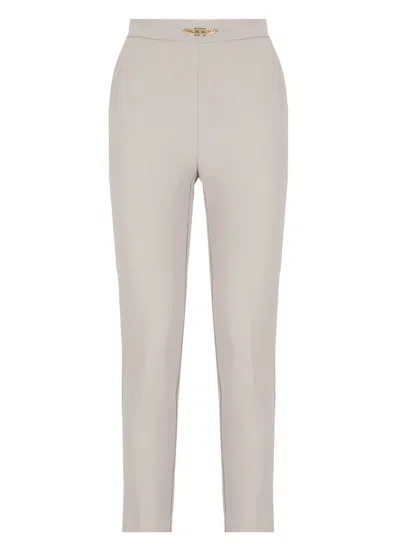 Elisabetta Franchi Logo Plaque Tapered Trousers In Grey