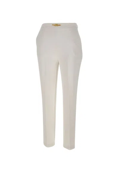 Elisabetta Franchi Logo Plaque Tapered Trousers In White
