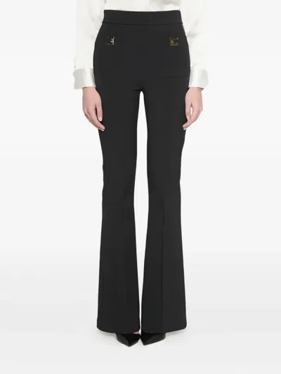 Elisabetta Franchi Logo-plaque Trousers In Black