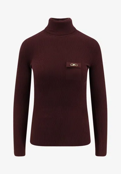 ELISABETTA FRANCHI LOGO PLAQUE TURTLENECK SWEATER