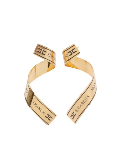 Elisabetta Franchi Logo-plaque Twisted Earrings In Gold