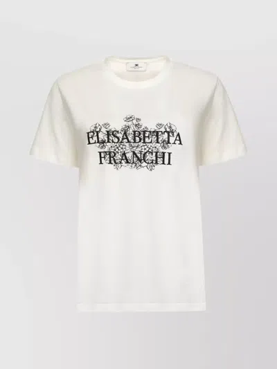 Elisabetta Franchi Logo Print Cotton T-shirt In Neutral