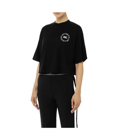 Elisabetta Franchi Logo-print Cropped T-shirt In Black