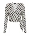 Elisabetta Franchi Logo-print Georgette Blouse In Gray