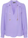 Elisabetta Franchi Logo-print Georgette Blouse In Purple